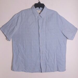 Tasso Elba Island Mens Silk Linen Short Sleeve Shirt Light Blue Vacation Size XL